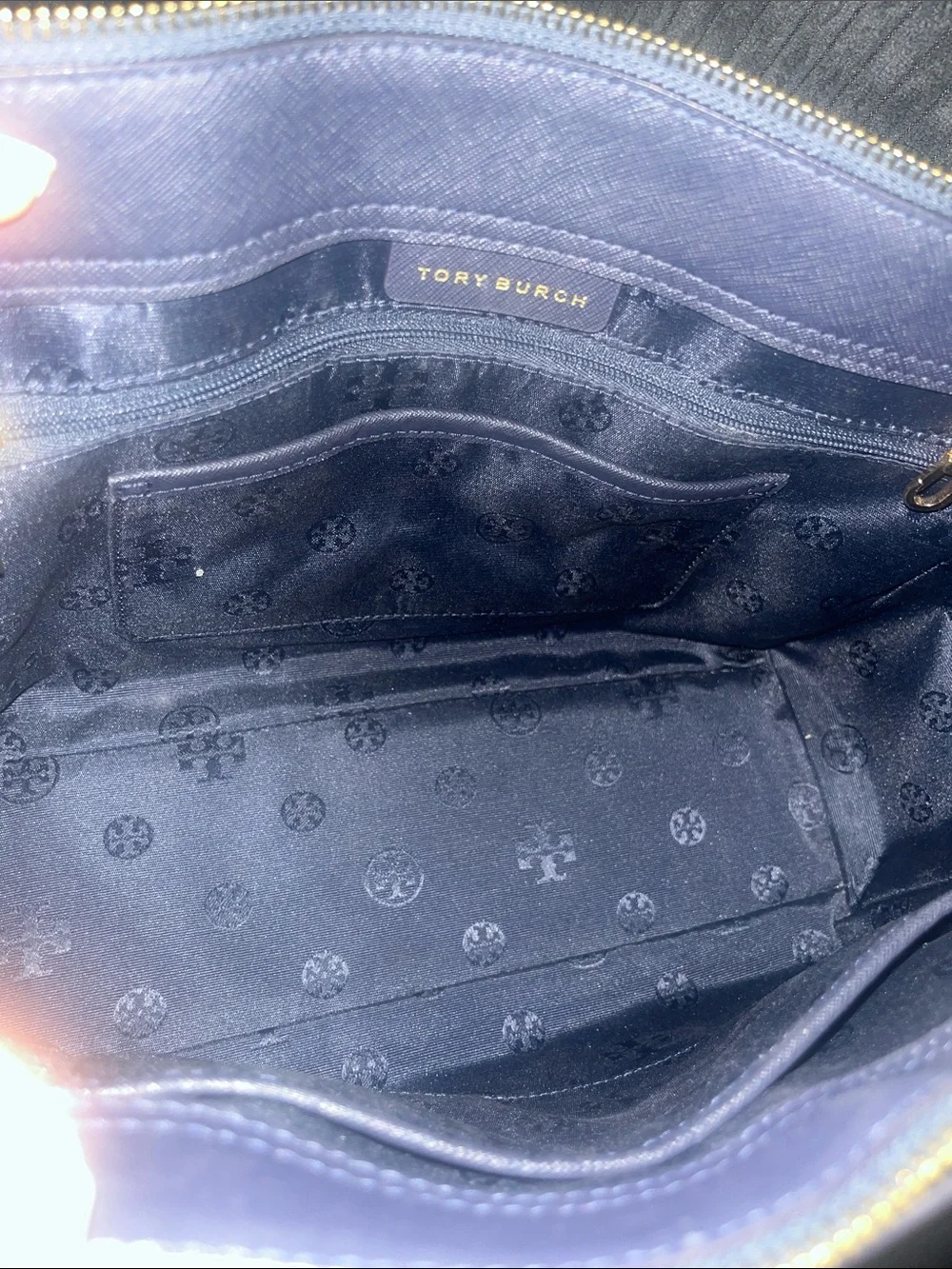 Tory Burch Navy Saffiano Tote with Gold Hardware - Picture 15 of 16